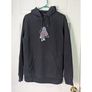 VANS Pullover Hoodie Trippy Mushroom Mens Small Black Pockets Embroidered Logo